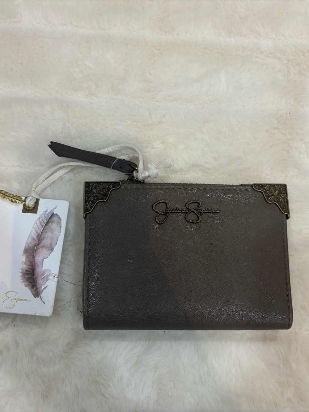 Jessica Simpson Gray Leather Wristlet Wallet
